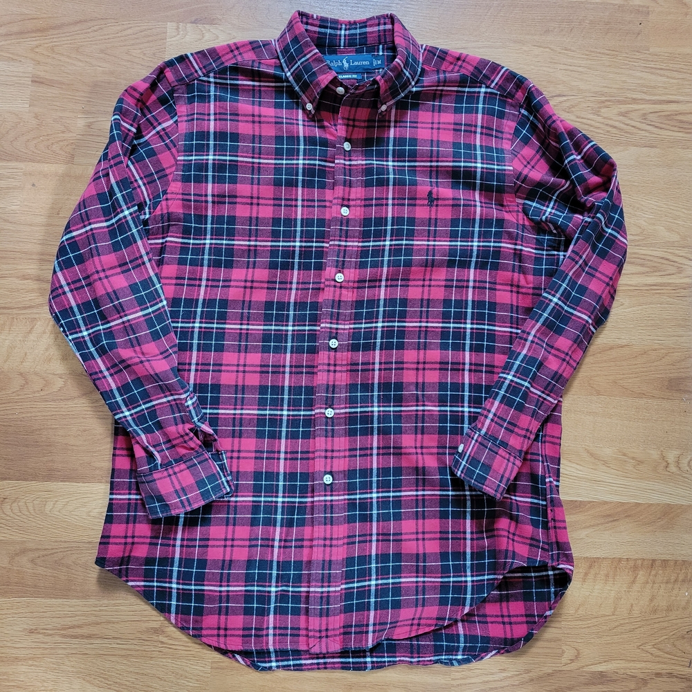 Polo Ralph Lauren Red/Black Plaid Long Sleeve Shirt Size Men's Med. Button Down